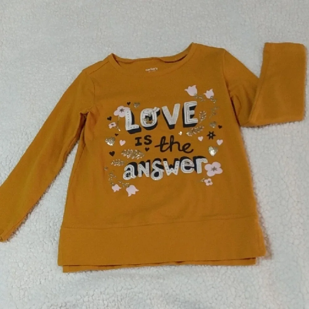 Carters‎ Kid Girls Long Sleeve Shirt Love Is The Answer Mustard Yellow Size 5